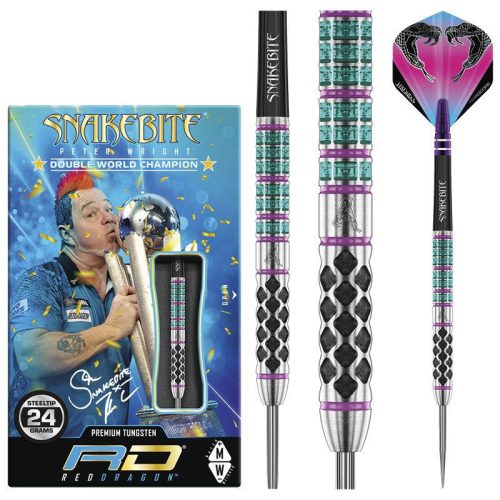 Set sageti darts Red Dragon steel Peter Wright Snakebite Supa-Venom 24g, 90% wolfram