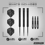 Set sageti darts steel red Dragon Peter Wright Black Mamba 24g, 90% wolfram