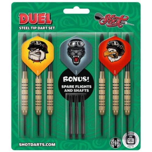 Set sageti darts Shot steel, Duel 18g, brass, 2 seturi