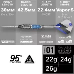 Set sageti darts steel SP Target Phil Taylor Power Chrono, 24g 95% wolfram
