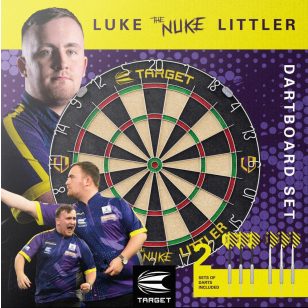 Tinta darts Target Luke 'The Nuke' Littler cu doua seturi de sageti si linie de aruncare
