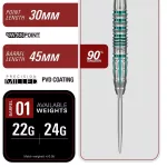 Set sageti darts steel Target Japan SP Black Marque Pierce, 22g 90% wolfram