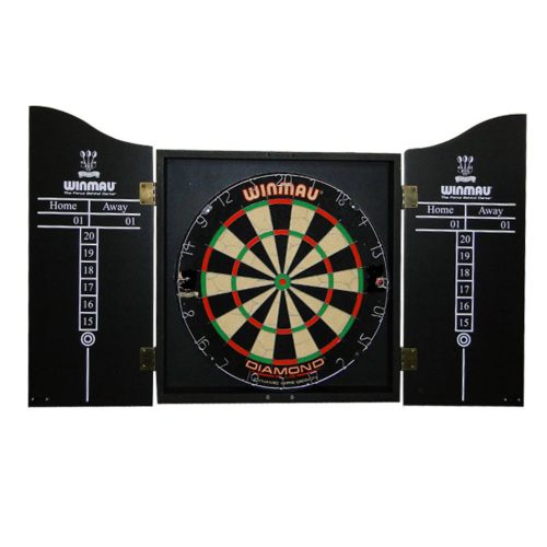 Set profesional darts Winmau, tinta, cabinet, 2 set sageti, negru