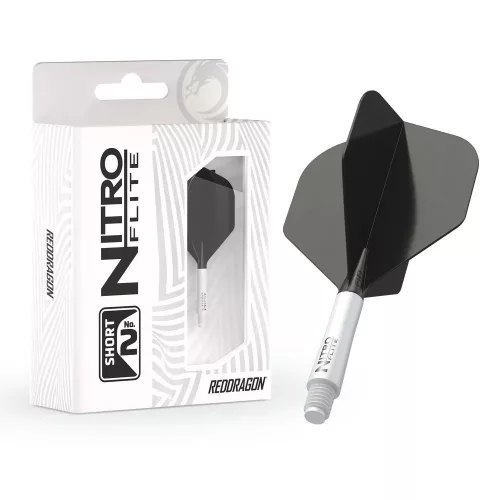 Fluturas si tija darts Red Dragon Nitro Flite, alb-negru, fluturas standard si tija scurta
